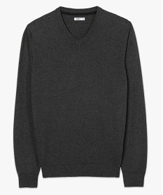 pull homme a col v en coton fin gris pullsB362401_4