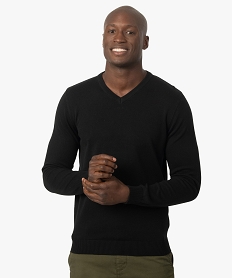 GEMO Pull homme à col V en coton fin noir standard