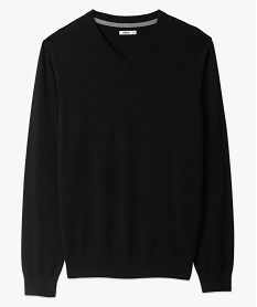 pull homme a col v en coton fin noir pullsB362501_4