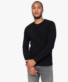 pull homme a col rond en maille fantaisie noir pullsB363001_1