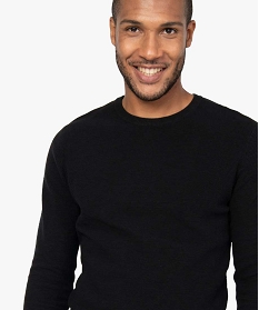 pull homme a col rond en maille fantaisie noir pullsB363001_2