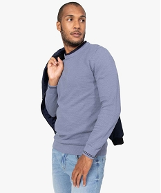 pull homme a col rond en maille fantaisie et liseres au poignet bleu pullsB363701_1