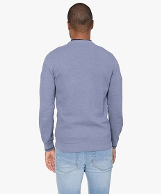 pull homme a col rond en maille fantaisie et liseres au poignet bleu pullsB363701_3