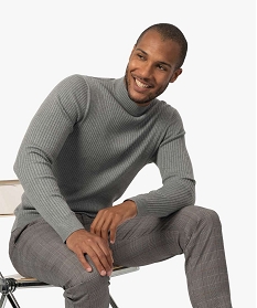 pull homme en maille cotelee avec col montant grisB364401_1