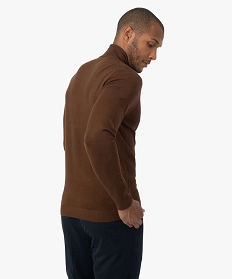 pull homme en maille fantaisie a col roule brun pullsB364501_3