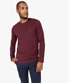 tee-shirt homme a manches longues et col tunisien rouge tee-shirtsB370101_2