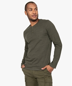 tee-shirt homme a manches longues et col tunisien vert tee-shirtsB370201_1