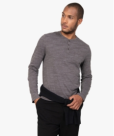 tee-shirt homme a manches longues et col tunisien gris tee-shirtsB370301_1