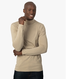 GEMO Tee-shirt homme à large col roulé coupe slim beige standard