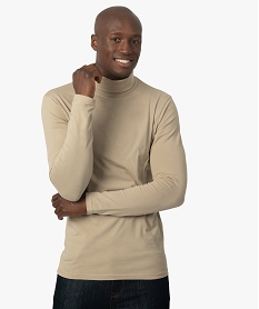 GEMO Tee-shirt homme à large col roulé coupe slim Beige