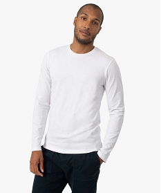 tee-shirt homme a manches longues et col rond coupe slim blanc tee-shirtsB370901_1