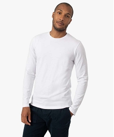 GEMO Tee-shirt à manches longues et col rond homme blanc standard