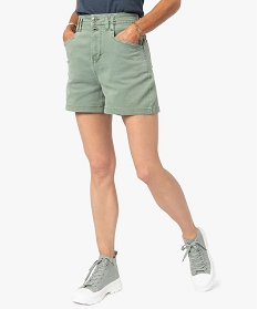short femme en toile de coton taille haute vert shortsB371501_1
