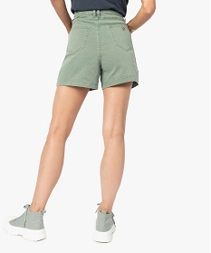 short femme en toile de coton taille haute vert shortsB371501_3