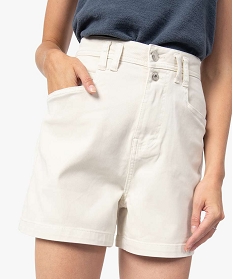 short femme en toile de coton taille haute blanc shortsB371601_2