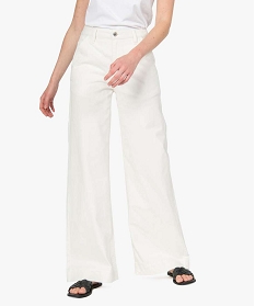 pantalon femme en toile epaisse coupe flare blanc pantalonsB379801_1