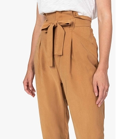 pantalon femme coupe carotte taille haute brun pantalonsB380201_2