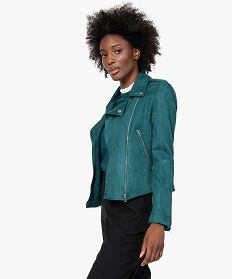 veste femme en suedine avec fermetures zippees vert vestesB383001_1