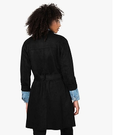 veste trench femme en suedine avec ceinture noir vestesB383201_3