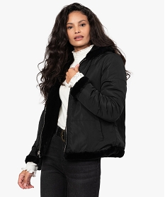 blouson femme court a capuche reversible noir manteauxB385901_2