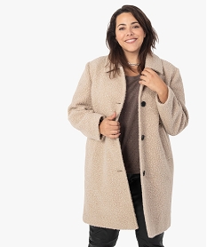 manteau femme grande taille mi-long en maille bouclette beige vestes et manteauxB386501_1