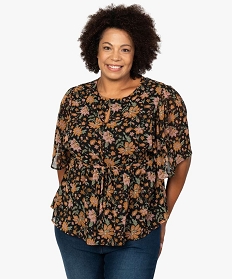 blouse femme grande taille a manches courtes et motifs fleuris imprime chemisiers et blousesB387601_1