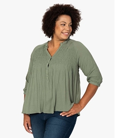 blouse femme grande taille en crepe avec buste smocke vert chemisiers et blousesB389901_1