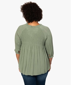 blouse femme grande taille en crepe avec buste smocke vert chemisiers et blousesB389901_3