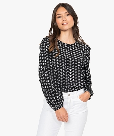 PANTOUFLE NOIR BLOUSE PRINT NOIR BLAN:40288560676-Viscose////