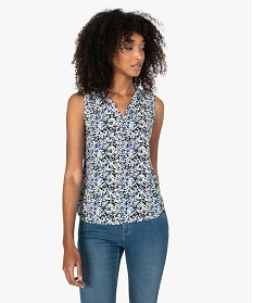 blouse femme sans manches imprimee avec col chemise multicoloreB391901_1