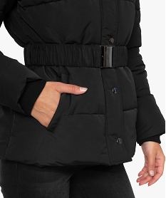 blouson femme matelasse a ceinture et capuche noir manteauxB397401_2