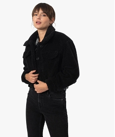 blouson femme court en sherpa noir vestesB398401_1