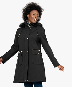 parka femme avec col montant et capuche noir manteauxB399501_1