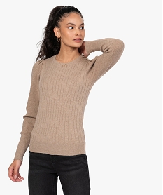 pull femme avec manches froncees et boutons sur lepaule beigeB401401_1