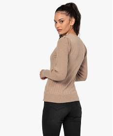 pull femme avec manches froncees et boutons sur lepaule beigeB401401_3