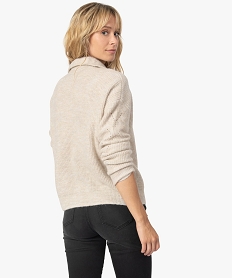 pull femme avec col camionneur et boutons strass beige pullsB402601_3