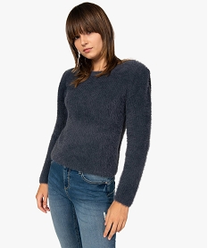 pull femme en maille duveteuse et emmanchures originales bleu pullsB403701_1