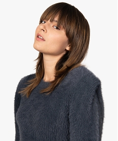 pull femme en maille duveteuse et emmanchures originales bleu pullsB403701_2