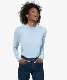 pull femme col montant coloris uni bleu pullsB404001_2