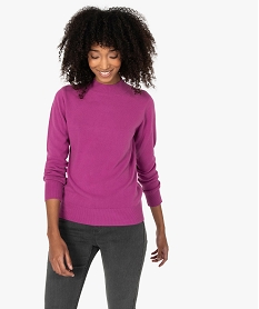 pull femme col montant coloris uni violet pullsB404101_1