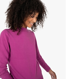 pull femme col montant coloris uni violet pullsB404101_2