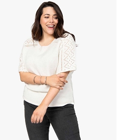 pull femme en maille pailletee et manches ajourees beige pullsB408401_1