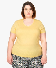 tee-shirt femme a manches courtes et col v jaune t-shirts manches courtesB409301_1