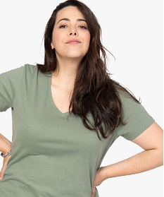 tee-shirt femme grande taille a manches courtes et col v vert t-shirts en cotonB409401_2