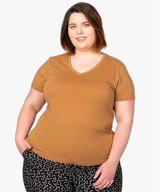 GEMO Tee-shirt femme grande taille à manches courtes et col V Orange