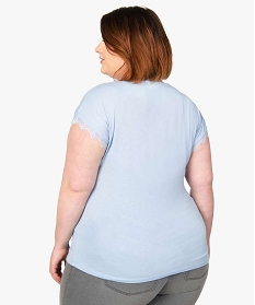 tee-shirt femme grande taille sans manches avec finitions dentelle bleu t-shirts manches courtesB409701_3