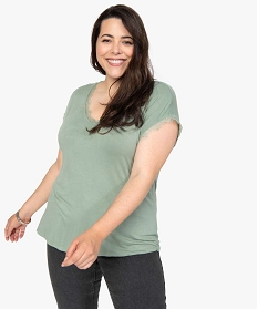 GEMO Tee-shirt femme sans manches avec finitions dentelle Vert