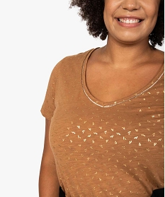 tee-shirt femme a col v et details dores orange t-shirts manches courtesB410001_2