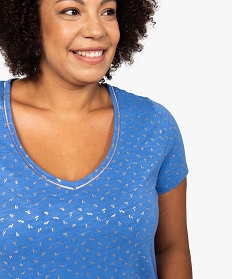 tee-shirt femme a col v et details dores bleu t-shirts manches courtesB410101_2