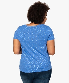 tee-shirt femme a col v et details dores bleuB410101_3